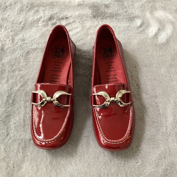 NWT red leather 24 HRS size 36 shoes - Picture 1 of 8